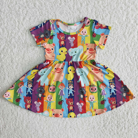 B17-14 Girl Pig Striped Cartoon Short Sleeve Dress-promotion 2024.4.13
