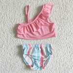 Girl Pink Top Briefs Stripe 2 Pieces Swimsuits