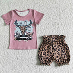 Leopard Bull Skull Shirt Leopard Shorts Girls Summer Outfit