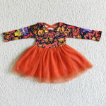 Halloween Cute Cartoon Print Baby Girls Long Sleeve Twirl Tulle Skirt