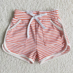 Clearance Girl Red Striped Adjustable Drawstring Pockets Shorts