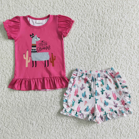 Little Big Dreamer Llama Shirt Cactus Shorts Baby Girls Summer Clothes