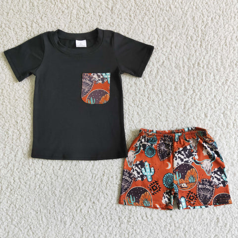 BSSO0014 The Wild Ones Black Cotton Shirt Cactus Shorts Boy Boutique Clothing Outfit-promotion 2024.6.8