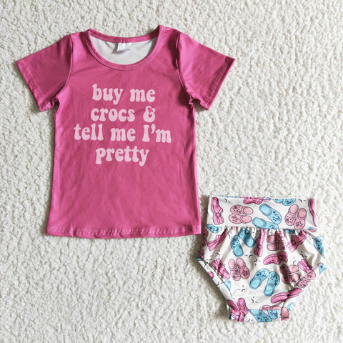 GBO0003 Buy Me Crocs And Tell Me I'm Pretty Pink Shirt Bummies Baby Girls Summer Clothes-promotion 2024.6.8