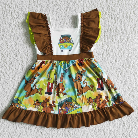 GSD0001 Cute Dog Flutter Sleeve Mystery Baby Girls Summer Dresses-promotion 2024.1.6