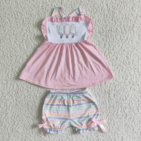 Pink Stripe Short Sleeve Shorts Baby Girl Summer Outfits