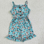 Blue Floral Sleeveless Baby Girls Summer Jumpsuit