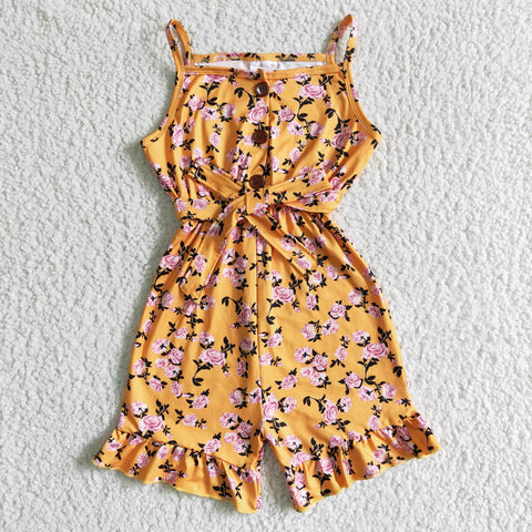 Yellow Floral Sleeveless Baby Girls Summer Jumpsuit