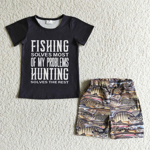 Fishing Solves Most Of My Problems Hunting Solves The Rest Boy Summer Short Outfit-promotion 2024.3.30