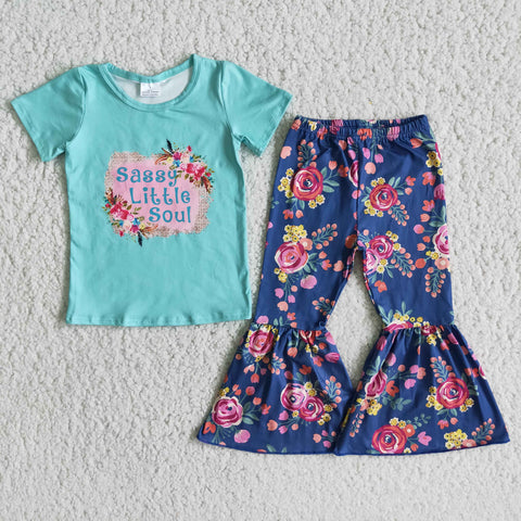 C11-4 Girl Blue Sassy Little Soul Floral Outfit-promotion 2024.1.6