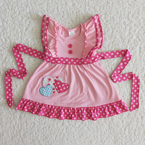 Girl Embroidery Heart Pink Dot Dress