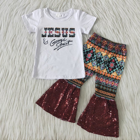 Girl Letter Aztec Sequin Outfit