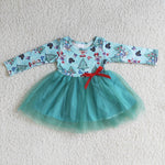 6 A15-1 Girl Cartoon Tree Mint Grenadine Long Sleeve Dress-promotion 2024.10.12