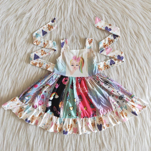 C9-15 Girl Rainbow Cartoon Patchwork Twirl Dress-promotion 2024.3.2
