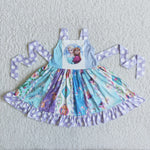 C3-16 Girl Blue Cartoon Patchwork Twirl Dress-promotion 2024.1.20