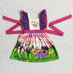 Girl Purple Cartoon Belt Dress