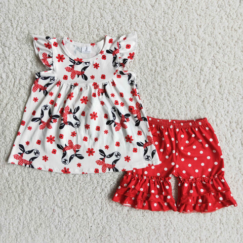 C8-21  Girl Cow Head Red Polka Dot Shorts Outfit-promotion 2024.4.13