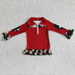 Girl Red Cow Print Long Sleeve Zipper Jacket