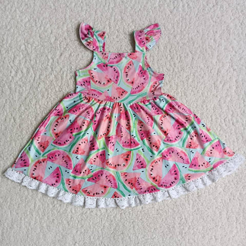 Girl Watermelon Lace Twirl Dress