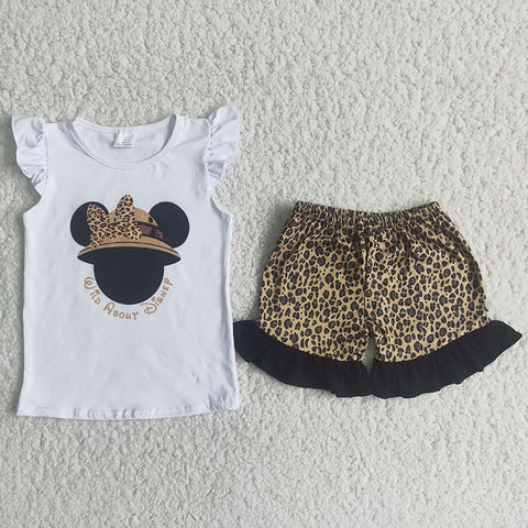 Girl Cartoon Leopard Shorts Outfit