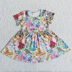 B13-16 Girl Rainbow Cartoon Short Sleeve Twirl Dress-promotion 2024.1.20