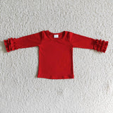 Girl Solid Ruffles Long Sleeve Shirt