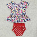 Cute Bow Print Shirt Red With White Bummies Baby Girls Clothes