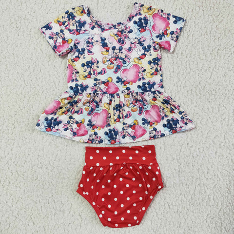 Cute Bow Print Shirt Red With White Bummies Baby Girls Clothes