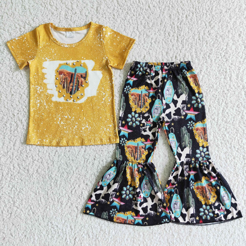 GSPO0025 Yellow Desert Short Sleeve Bell Bottom Pants Outfit-promotion 2024.3.9