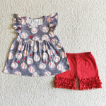 A10-5-1 Flutter Sleeve Baseball Top Red Icing Ruffle Shorts Pants Outfits-promotion 2024.2.24