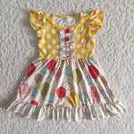 Girl Yellow Dot Hot Air Balloon Fultter Sleeve Dresses