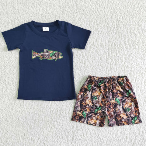 Blue Baby Boy Summer Fish Short Sleeve Outfits