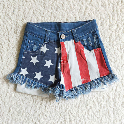 Star And Stripe Denim Baby Girls 4th Of July Shorts