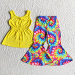 A17-24 Girl Yellow Sleeveless Tie Dye Pant Outfit-promotion 2024.2.24