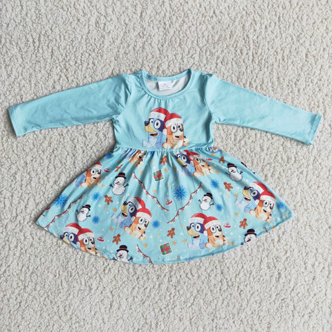 6 A20-27 Girl Blue Dog Print Cartoon Twirl Dresses-promotion 2024.10.26