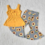 Girl Orange Sleeveless Sunflower Pant Outfit