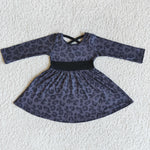 Girl Black Leopard Long Sleeve Twirl Dress