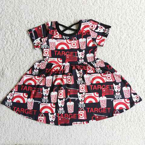D6-15 Girl Target Print Short Sleeve Twirl Dress-promotion 2024.4.20