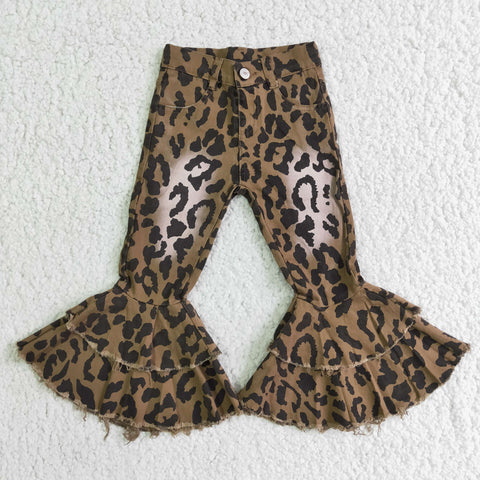 Leopard Double Lace Bell Bottom Girls Pants