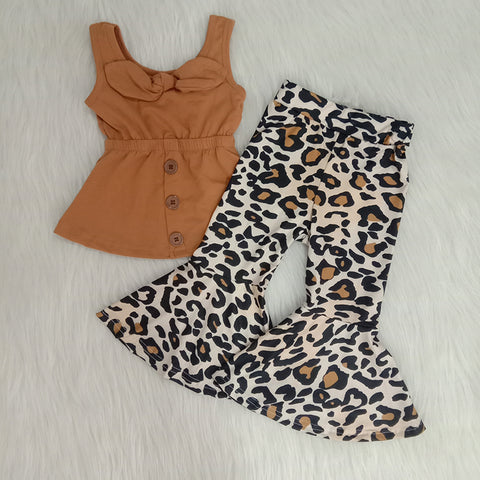 A18-3 Girl Brown Sleeveless Leopard Pant Outfit-promotion 2024.2.24