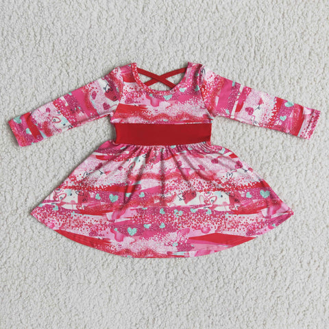 Girl Valentine Patchwork Long Sleeve Twirl Dress