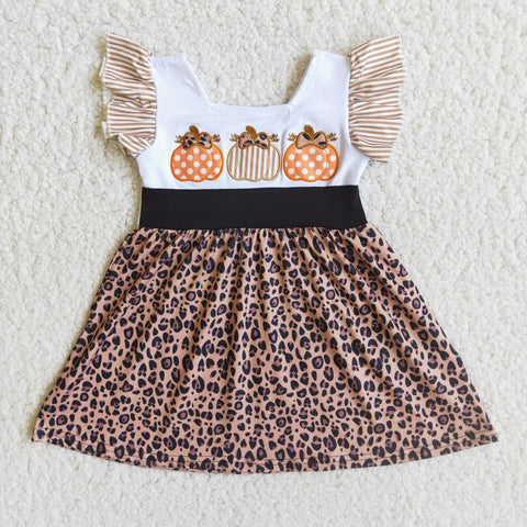 Girl Embroidery Pumpkin Leopard Dress