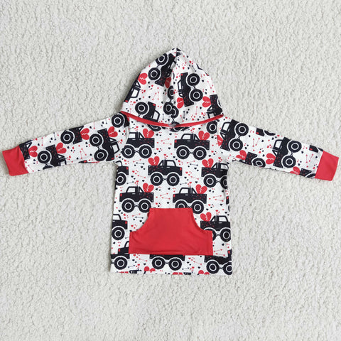 Boy Red Heart Car Print Hoodie Long Sleeve T-shirt