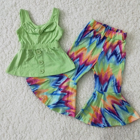 A17-23 Girl Green Sleeveless Tie Dye Pant Outfit-promotion 2024.2.24