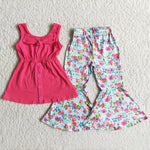 Girl Fuchsia Sleeveless Floral Pant Outfit