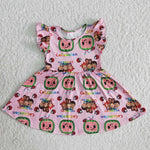 Clearance Girl Cartoon Flutter Sleeve Twirl Dresses