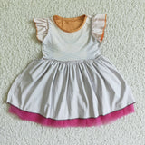 GSD0127 Fall Girls Rose Pink Ruffle Lace Flutter Sleeve Tulle Skirt Baby Dress-promotion 2024.7.24