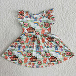 Clearance Girl Cartoon Flutter Sleeve Twirl Dresses