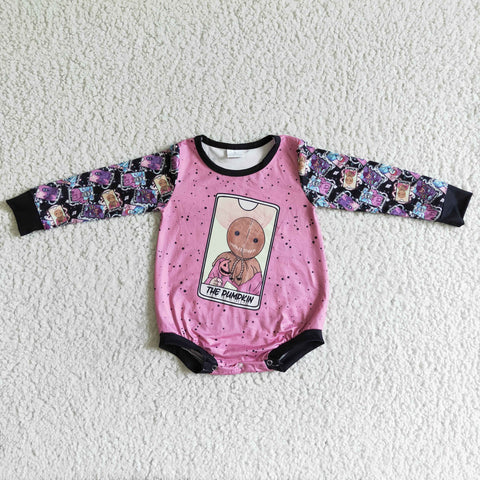 Baby Cute Pink Pumpkin Candy Print Long Sleeve Girls Romper