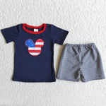 Boy Embroidery Cartoon Plaid Short Outfit